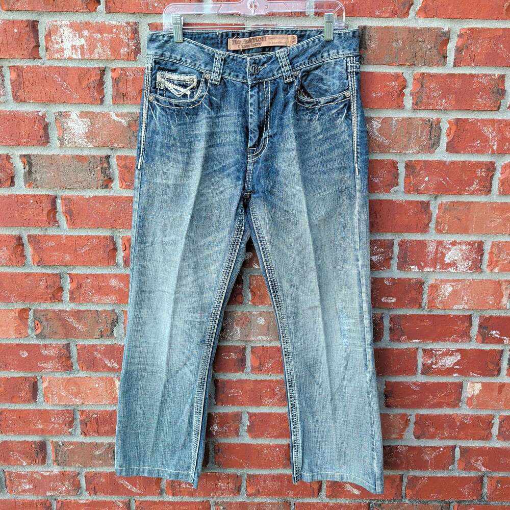 Rock & Roll Cowboy Double Barrel Jeans Mens 32x30 Blue Bootcut Thick Stitch